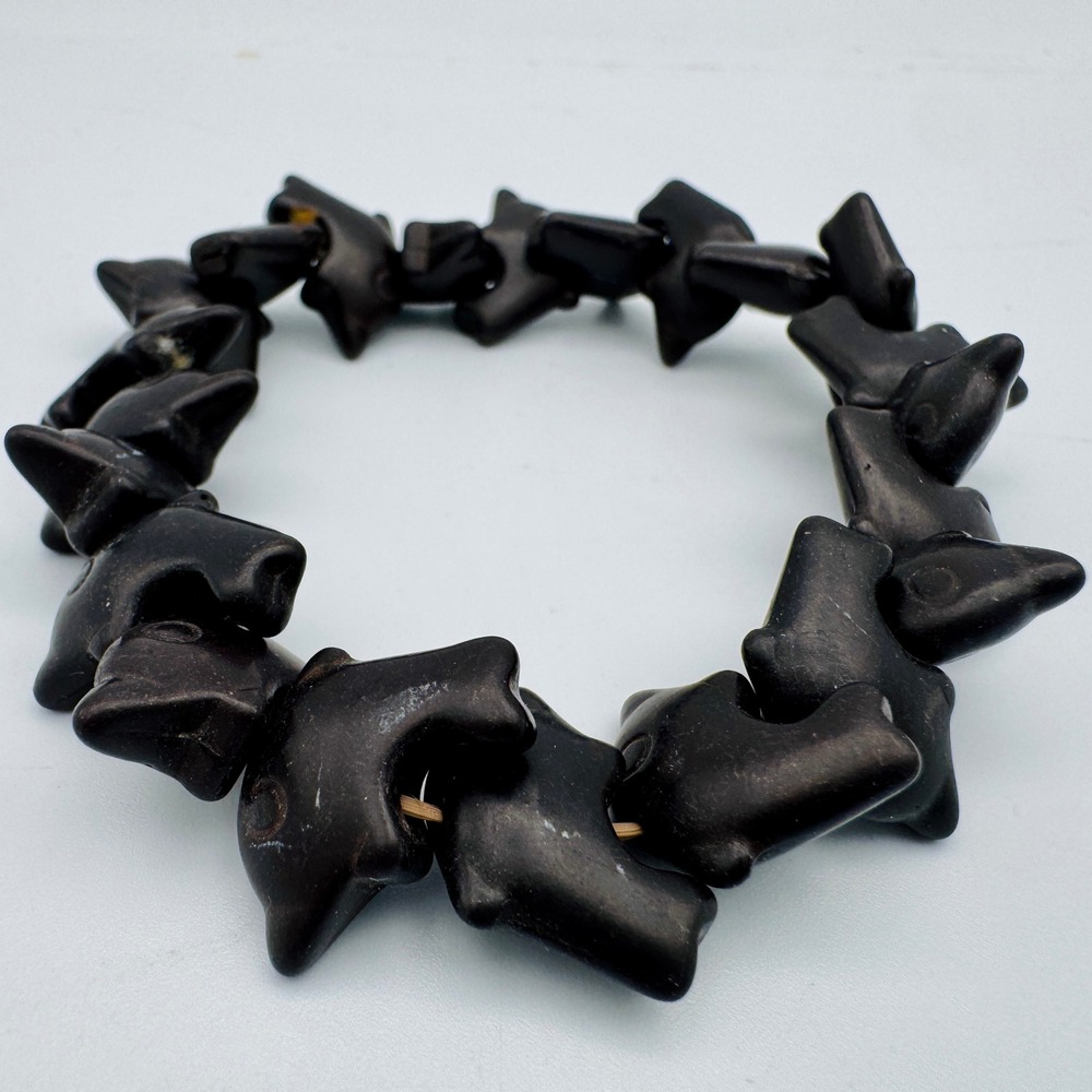 VTG Hand Carved Black Dolphin Bead Stretch Bracelet Nautical Boho Women Jewelry - Picture 2 of 9